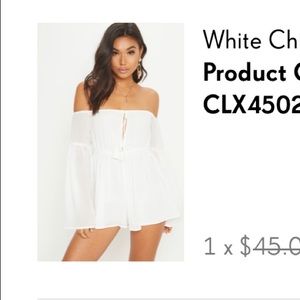 NWT off the shoulder white romper PLT